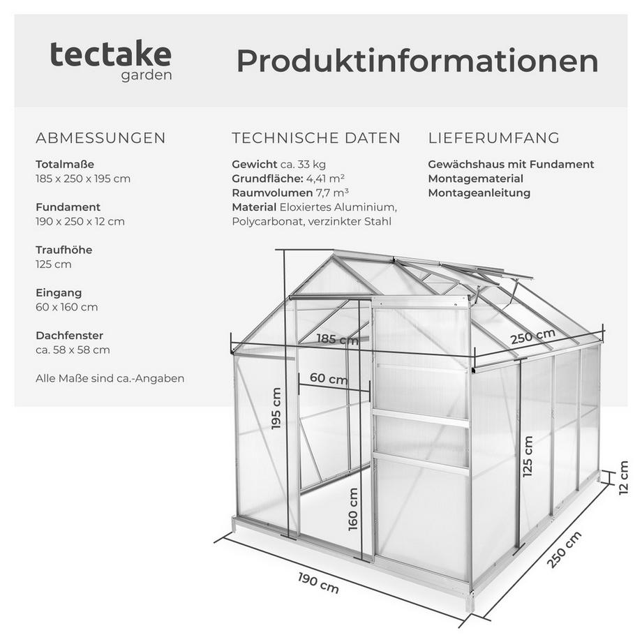 Tectake  Serre avec fondation  7,7 m³ 