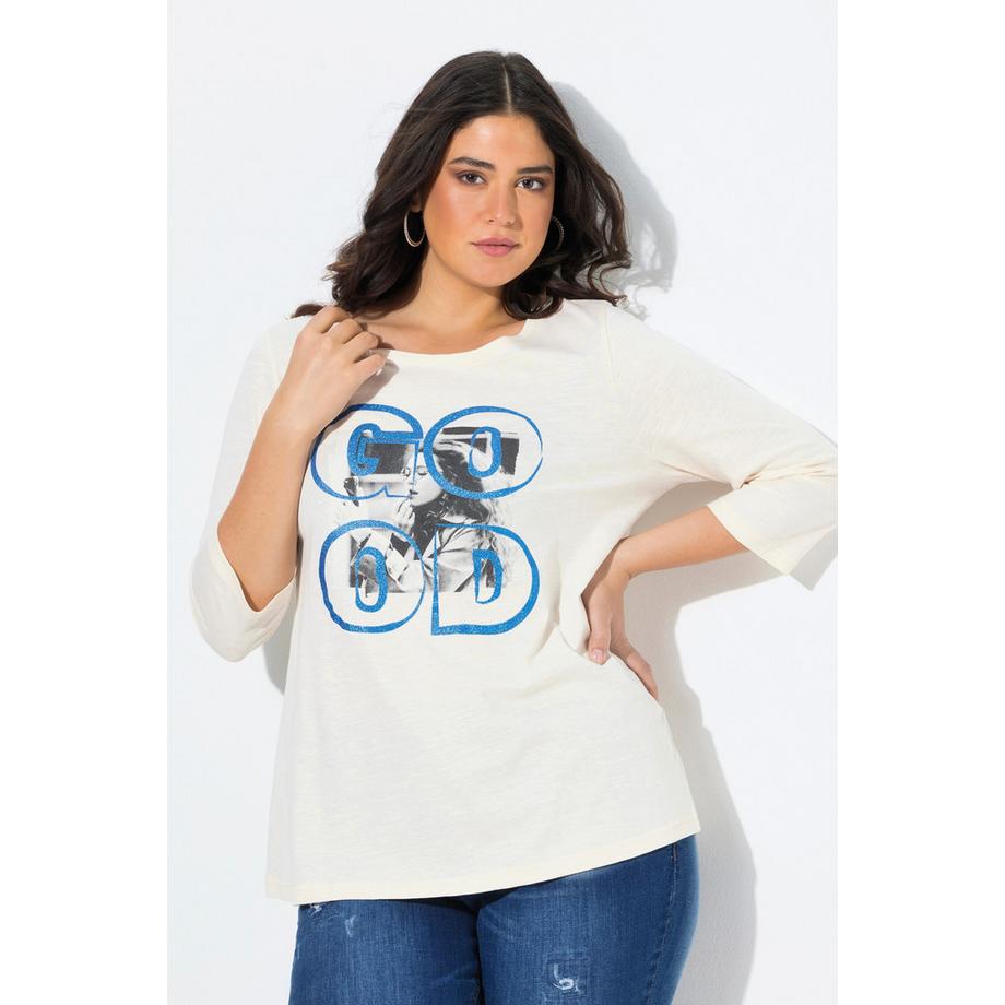 Ulla Popken Maglia Classic Stampa Fotografica Scollo Rotondo Maniche 3/4  