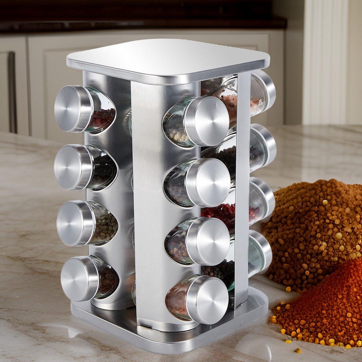 Cheffinger Porte-épices rotatif - 16 pots à épices  