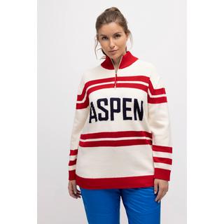 Ulla Popken  Maglione polo con scritta, collo alto e maniche lunghe 