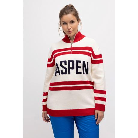 Ulla Popken  Maglione polo con scritta, collo alto e maniche lunghe 