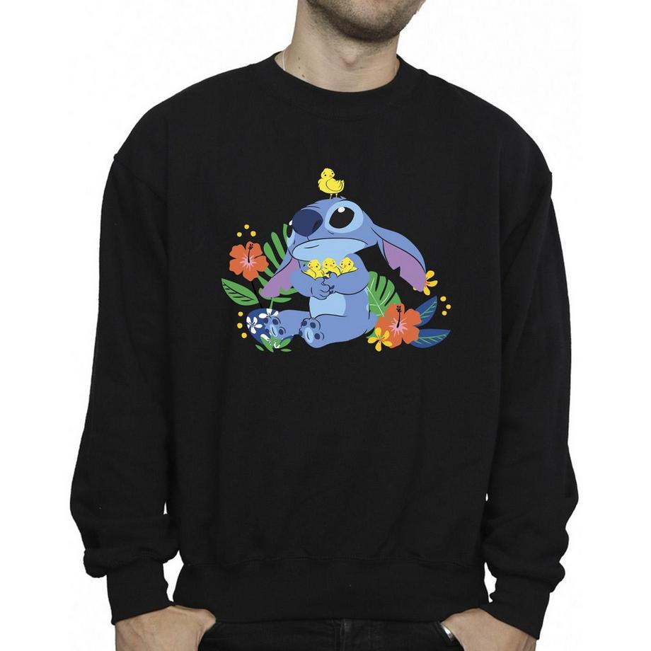 Disney Stitch Stampa Floreale Girocollo Felpa  