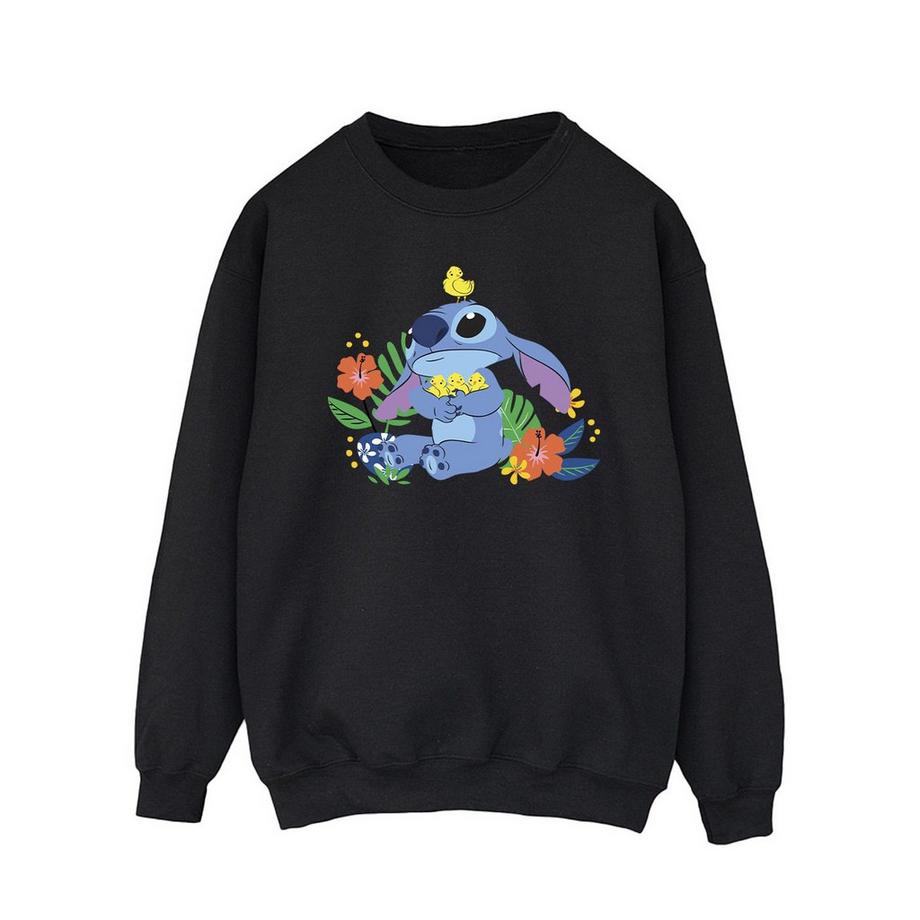 Disney Stitch Stampa Floreale Girocollo Felpa  