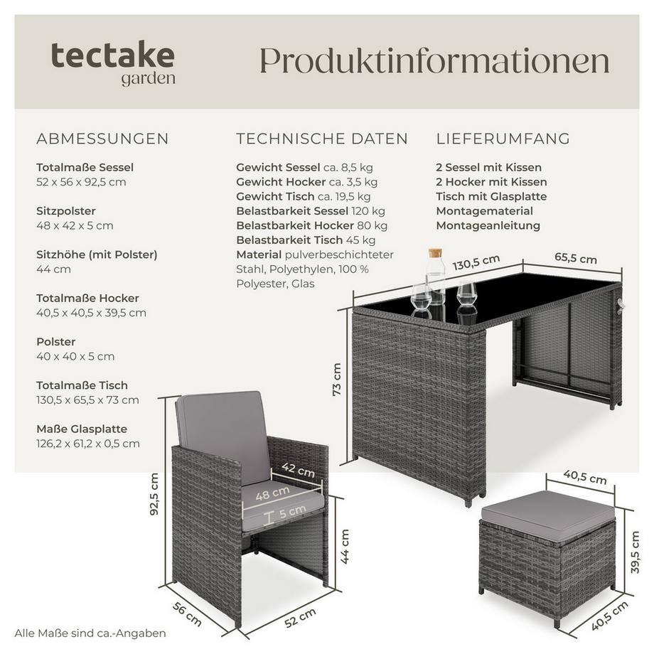 Tectake Rattan Sitzgruppe Palermo für 2 bis 4 Personen widerstandsfähig  