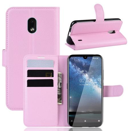 Cover-Discount  Nokia 2.2 - Étui en cuir coque avec compartiments pour cartes roses 