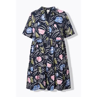 Ulla Popken Maglia Lunga Floreale Taglio Svasato Collo Polo Mezze Maniche  