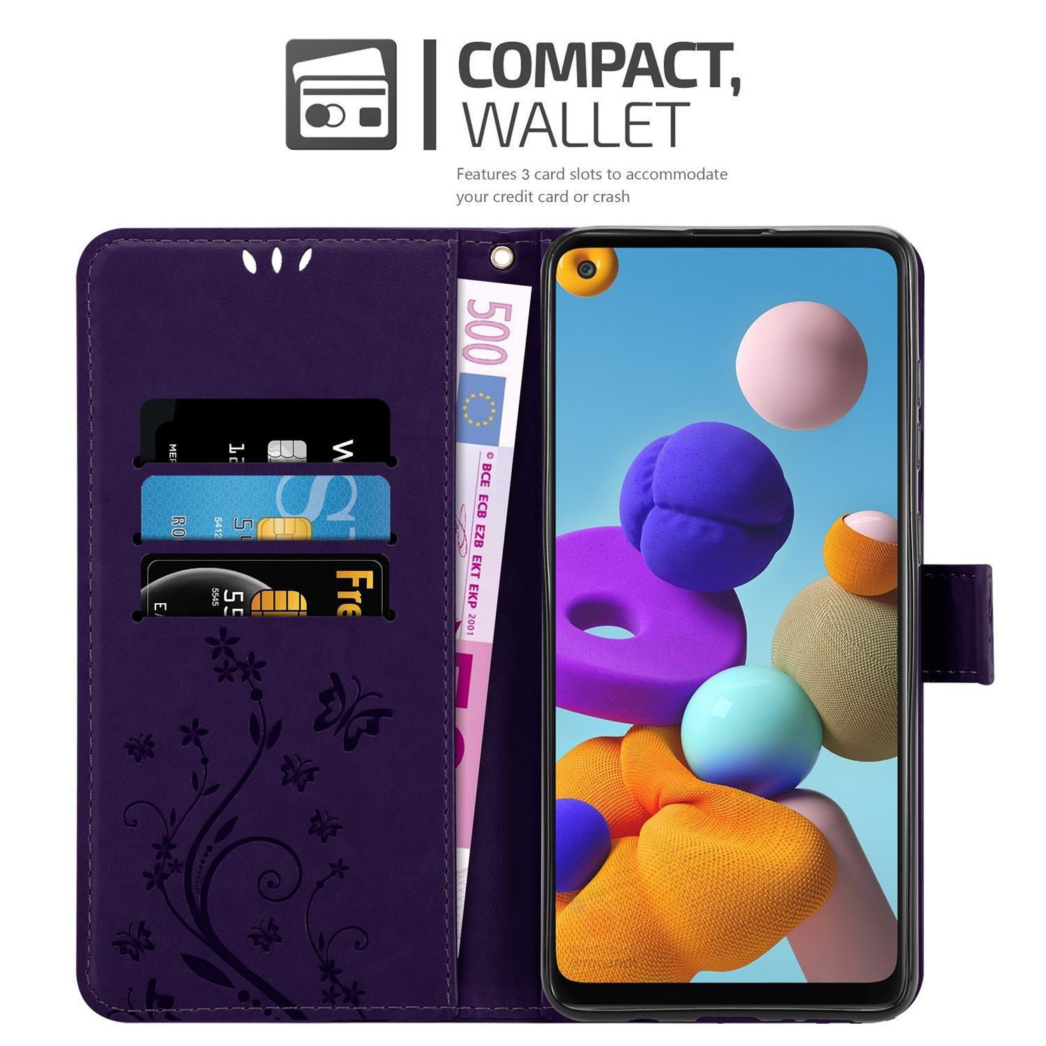 Cadorabo  Housse compatible avec Samsung Galaxy A21s - Coque de protection au design floral avec fermeture magnétique, fonction de support et emplacements pour cartes 