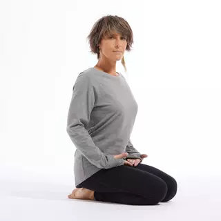 KIMJALY Langarmshirt sanftes Yoga Biobaumwolle Damen grau  Blau
