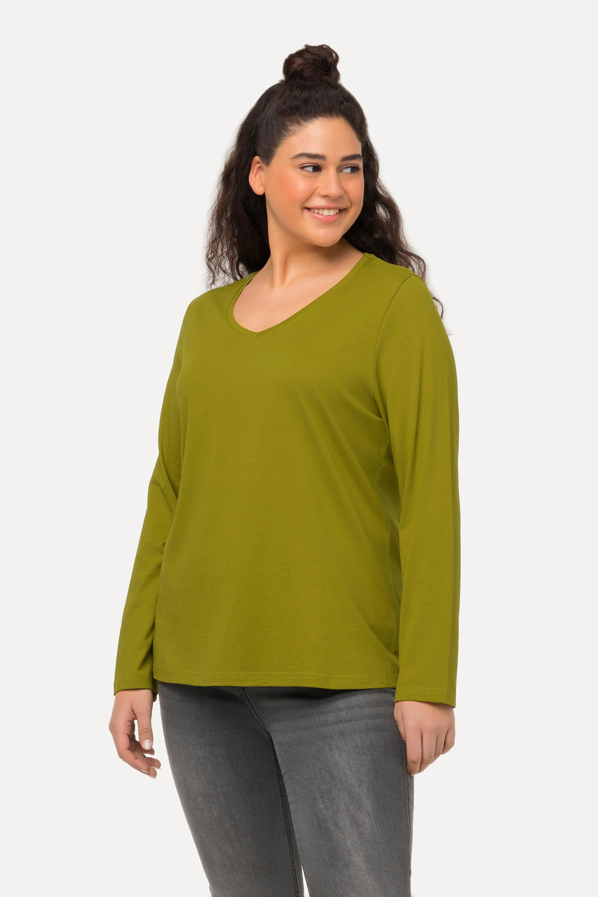 Ulla Popken  Shirt, Slim, V-Ausschnitt, Langarm 