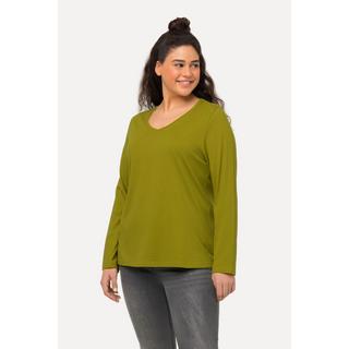 Ulla Popken  Shirt, Slim, V-Ausschnitt, Langarm 