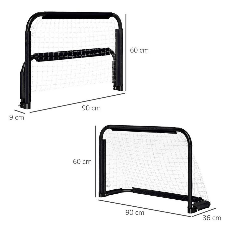 Northio  Fußballtor 2er Set Klappbar Fussballtore mit Metallrahmen für Kinder und Erwachsene, Garten, 90 x 36 x 60 cm, Schwarz 