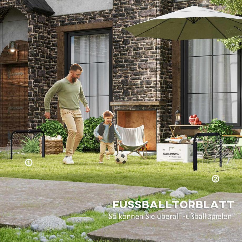 Northio  Fußballtor 2er Set Klappbar Fussballtore mit Metallrahmen für Kinder und Erwachsene, Garten, 90 x 36 x 60 cm, Schwarz 