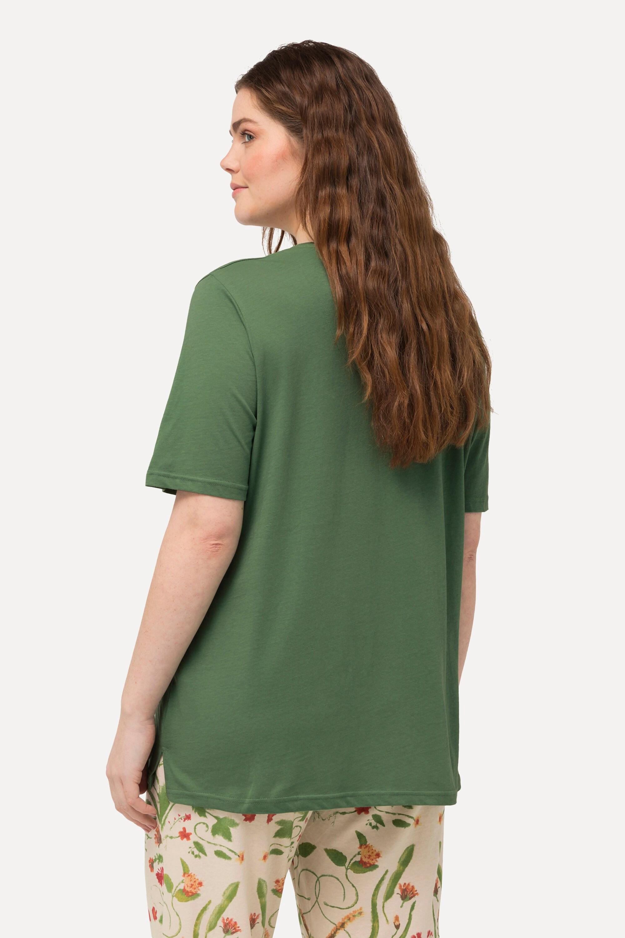 Ulla Popken Maglia pigiama Scollo a V Mezze Maniche Cotone Biologico  