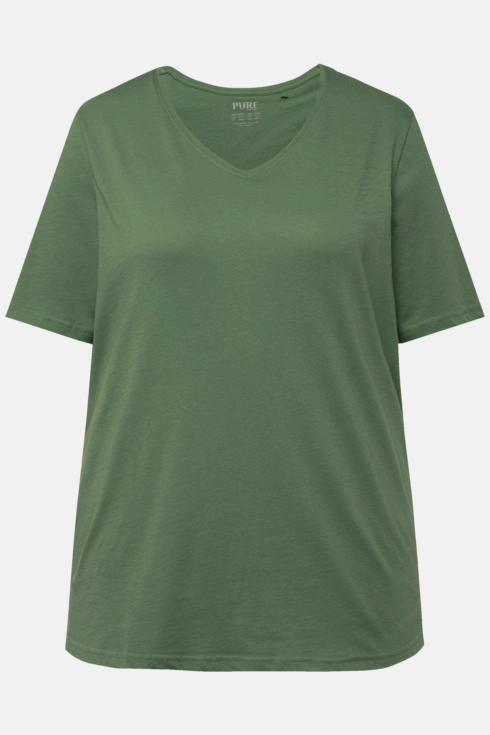 Ulla Popken Maglia pigiama Scollo a V Mezze Maniche Cotone Biologico  