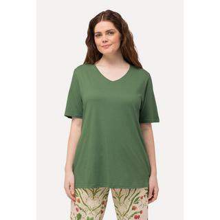 Ulla Popken Maglia pigiama Scollo a V Mezze Maniche Cotone Biologico  