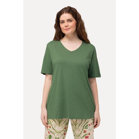 Ulla Popken Maglia pigiama Scollo a V Mezze Maniche Cotone Biologico  