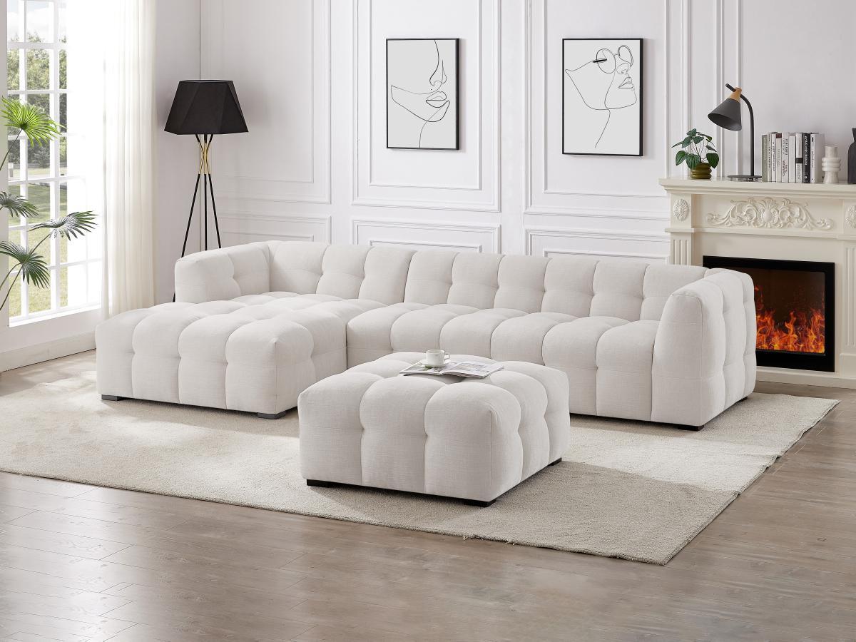 PASCAL MORABITO Ecksofa & Hocker - Ecke links - melierter Stoff - Beige - DILOME von Pascal Morabito  