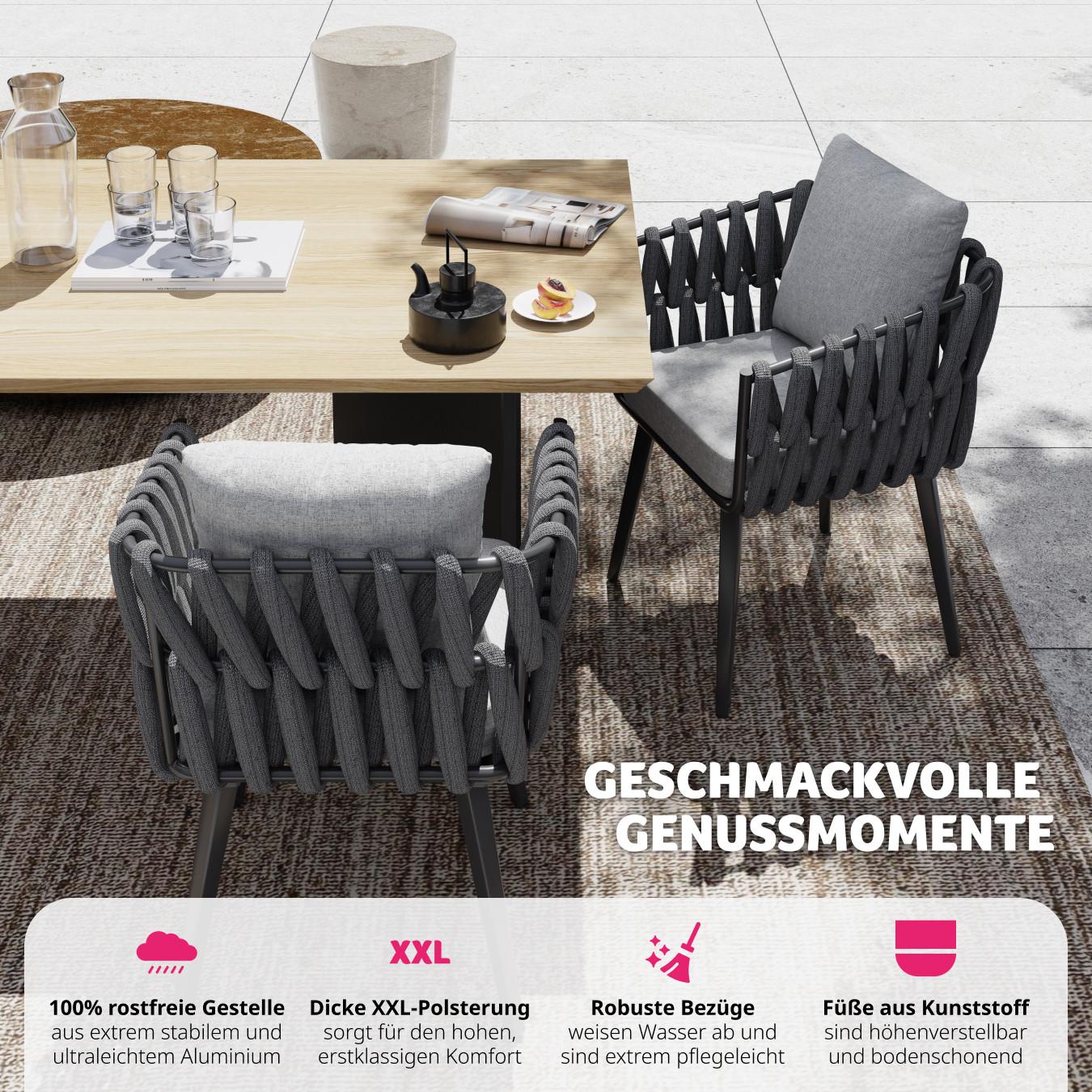 Tectake Lot de 2 chaises de jardin LUGANO avec cadre en aluminium  