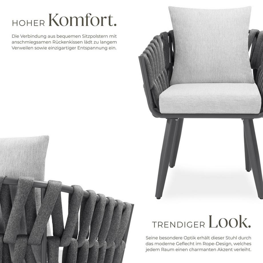 Tectake 2er Set Stuhl Lugano mit Aluminiumgestellen wetterfest und UV-beständig  