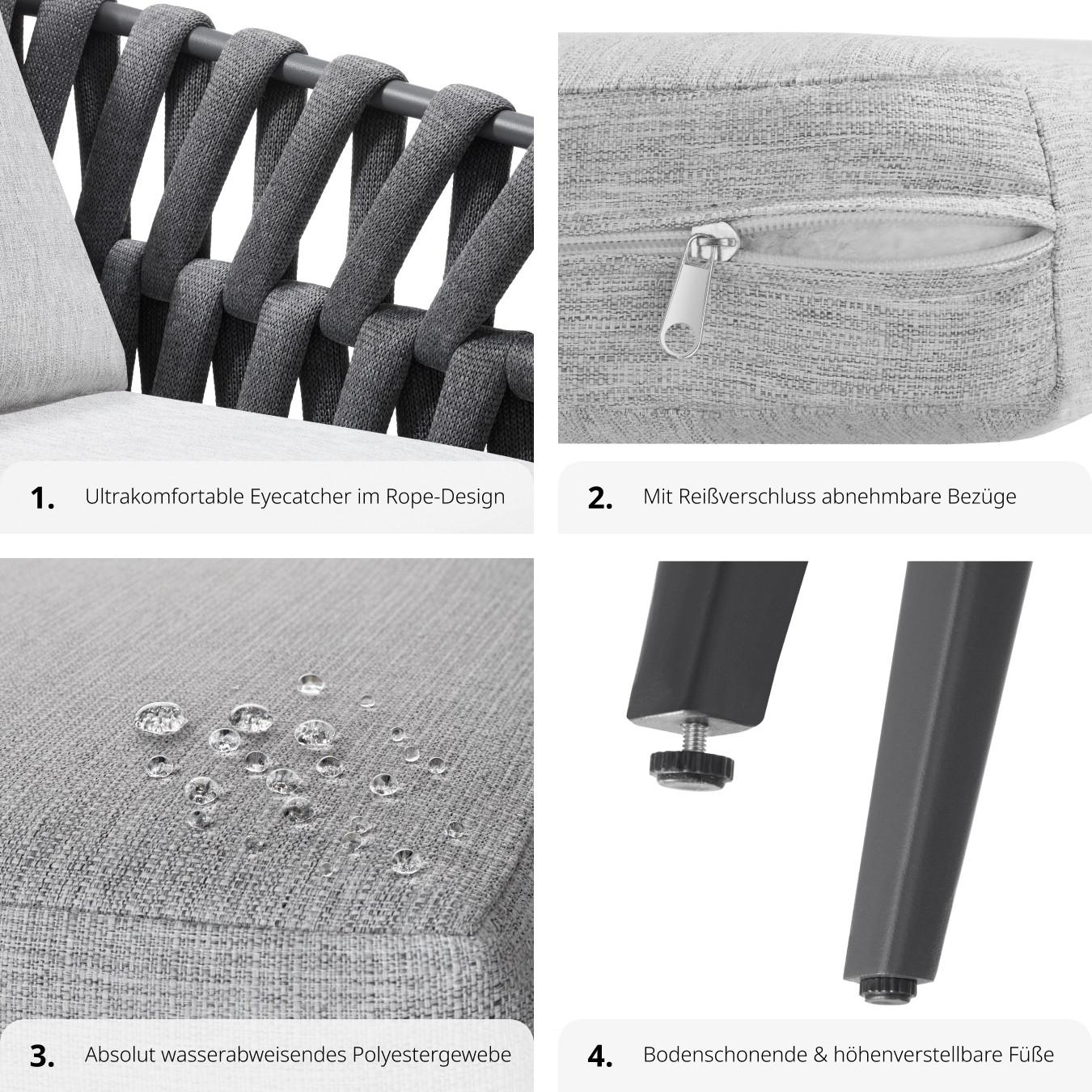 Tectake 2er Set Stuhl Lugano mit Aluminiumgestellen wetterfest und UV-beständig  