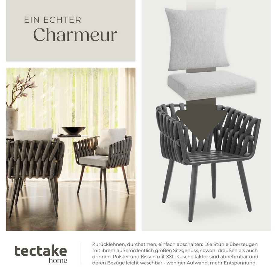 Tectake Lot de 2 chaises de jardin LUGANO avec cadre en aluminium  