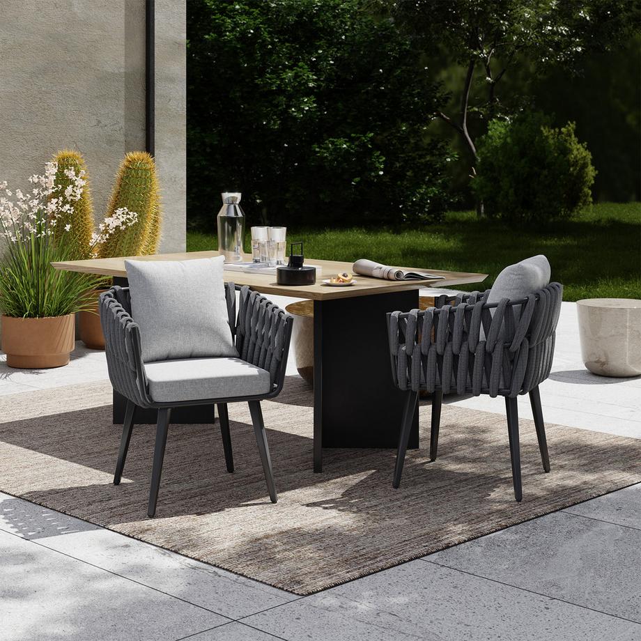 Tectake 2er Set Stuhl Lugano mit Aluminiumgestellen wetterfest und UV-beständig  