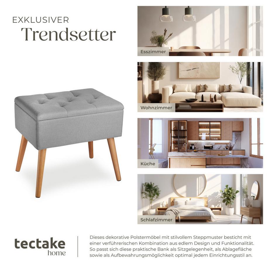 Tectake Banc avec coffre de rangement aspect lin RANYA avec rembourrage confortable  
