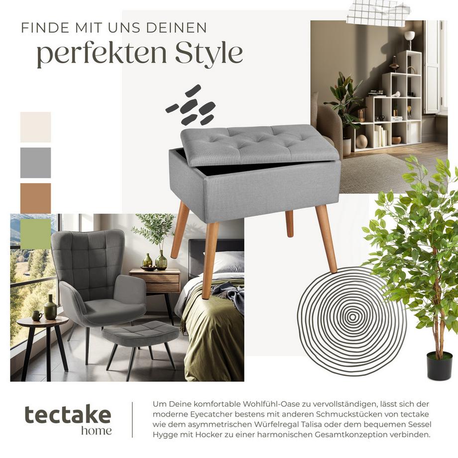 Tectake Banc avec coffre de rangement aspect lin RANYA avec rembourrage confortable  