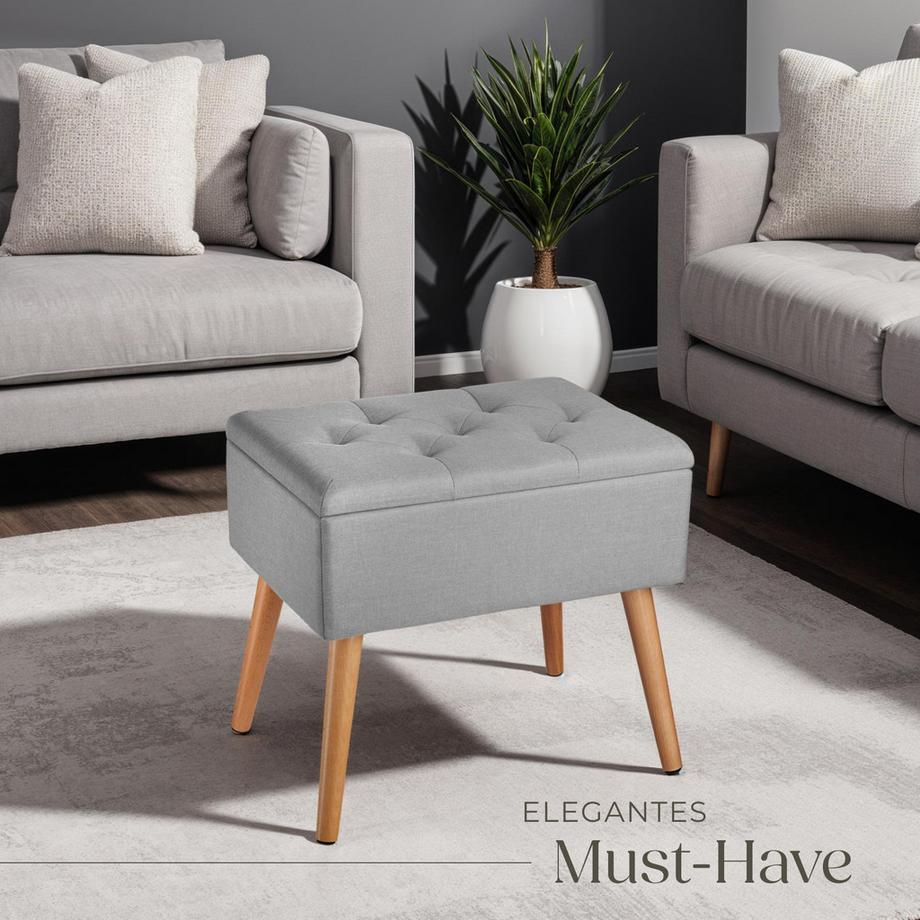 Tectake Banc avec coffre de rangement aspect lin RANYA avec rembourrage confortable  