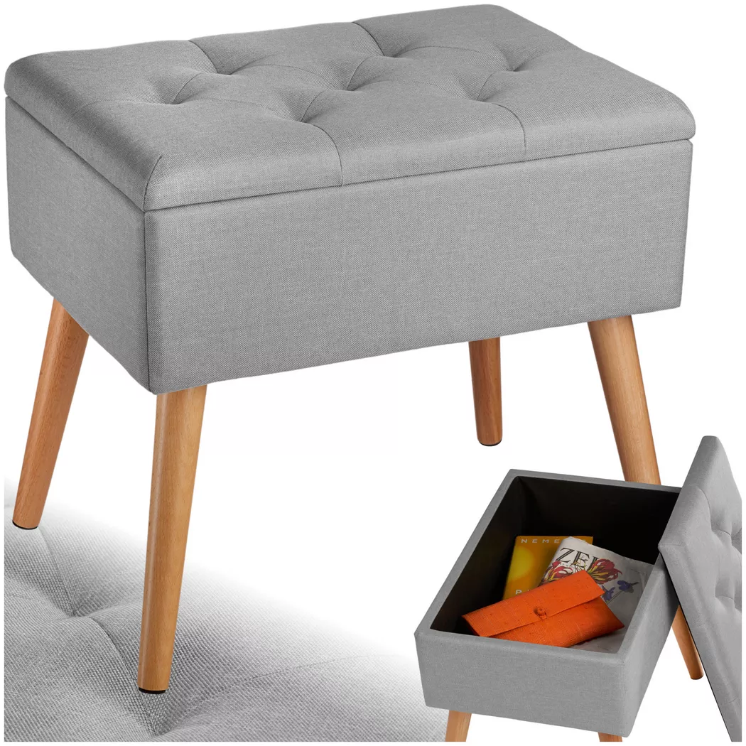 tectake® Sitzbank, gepolstert, in Leinenoptik, Holzbeine mit Filzgleitern, 51 x 37,5 x 45,5 cm