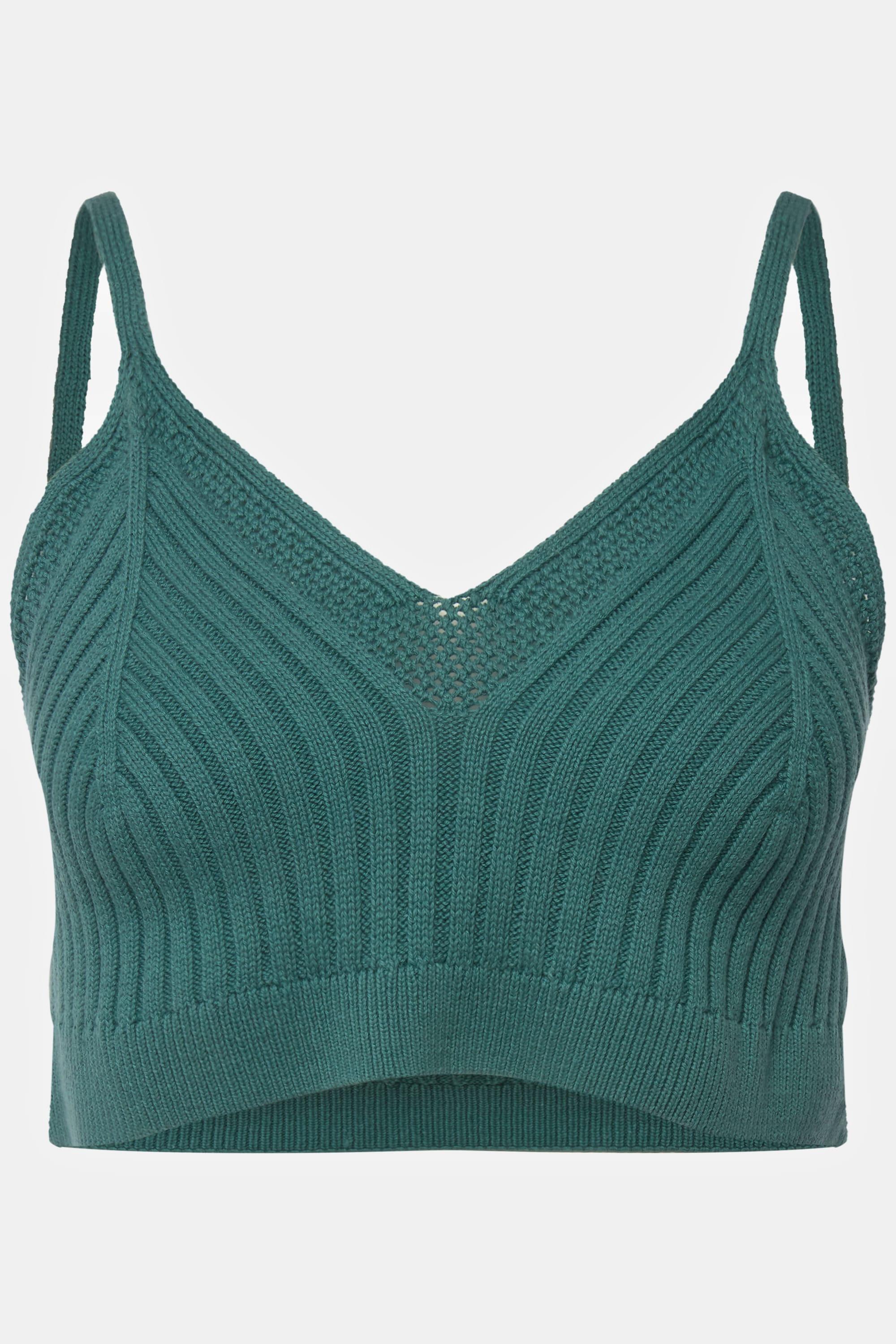 Ulla Popken  Bralette en coton bio. Maille côtelée. Bordures au motif délicat. 