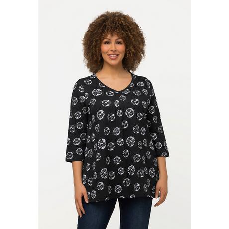 Ulla Popken  T-shirt, palmiers, ligne A, col V et manches courtes 