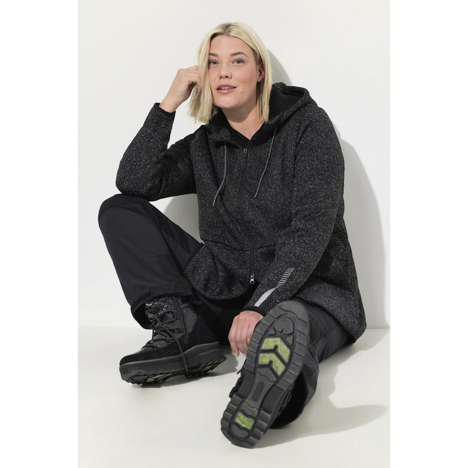 Ulla Popken Giacca in pile lavorato a maglia con fodera in pile teddy cerniera a doppio cursore e stampa riflettente  