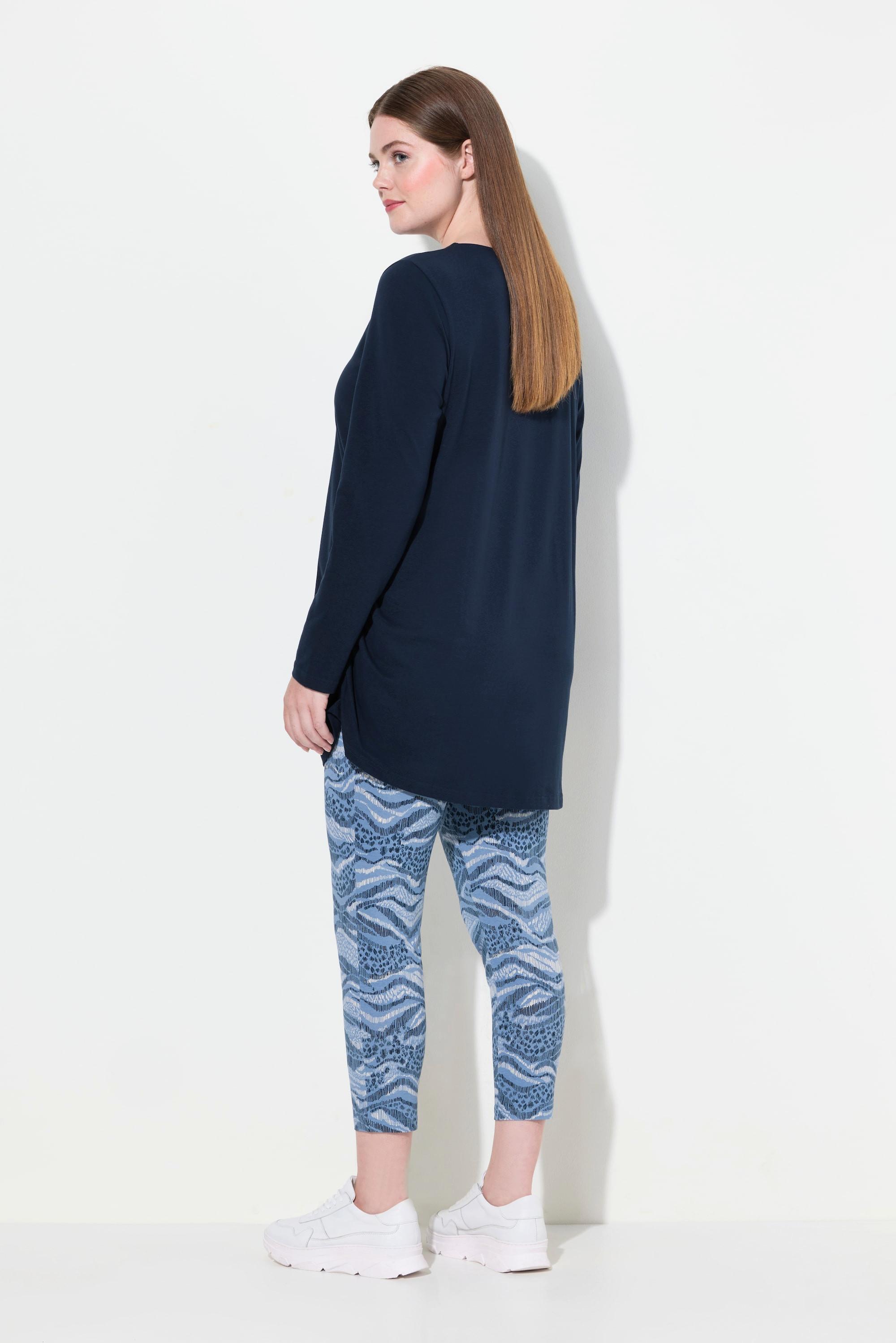 Ulla Popken  T-shirt long en coton bio, avec drapé, col rond et manches longues 