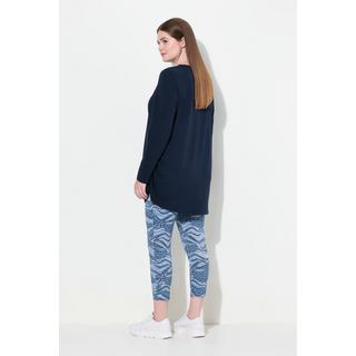 Ulla Popken  T-shirt long en coton bio, avec drapé, col rond et manches longues 