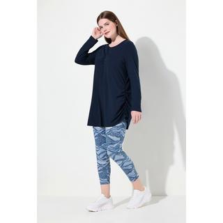 Ulla Popken  T-shirt long en coton bio, avec drapé, col rond et manches longues 