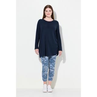 Ulla Popken  T-shirt long en coton bio, avec drapé, col rond et manches longues 