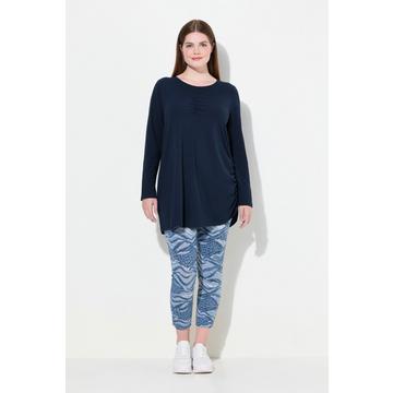 T-shirt long en coton bio, avec drapé, col rond et manches longues