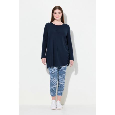 Ulla Popken  T-shirt long en coton bio, avec drapé, col rond et manches longues 