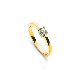 MUAU Schmuck  Solitär Ring 4-Griff-Fassung Gelbgold 750, Brillanten 0.15ct. Fassung Weissgold 750 