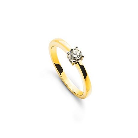MUAU Schmuck  Solitär Ring 4-Griff-Fassung Gelbgold 750, Brillanten 0.15ct. Fassung Weissgold 750 