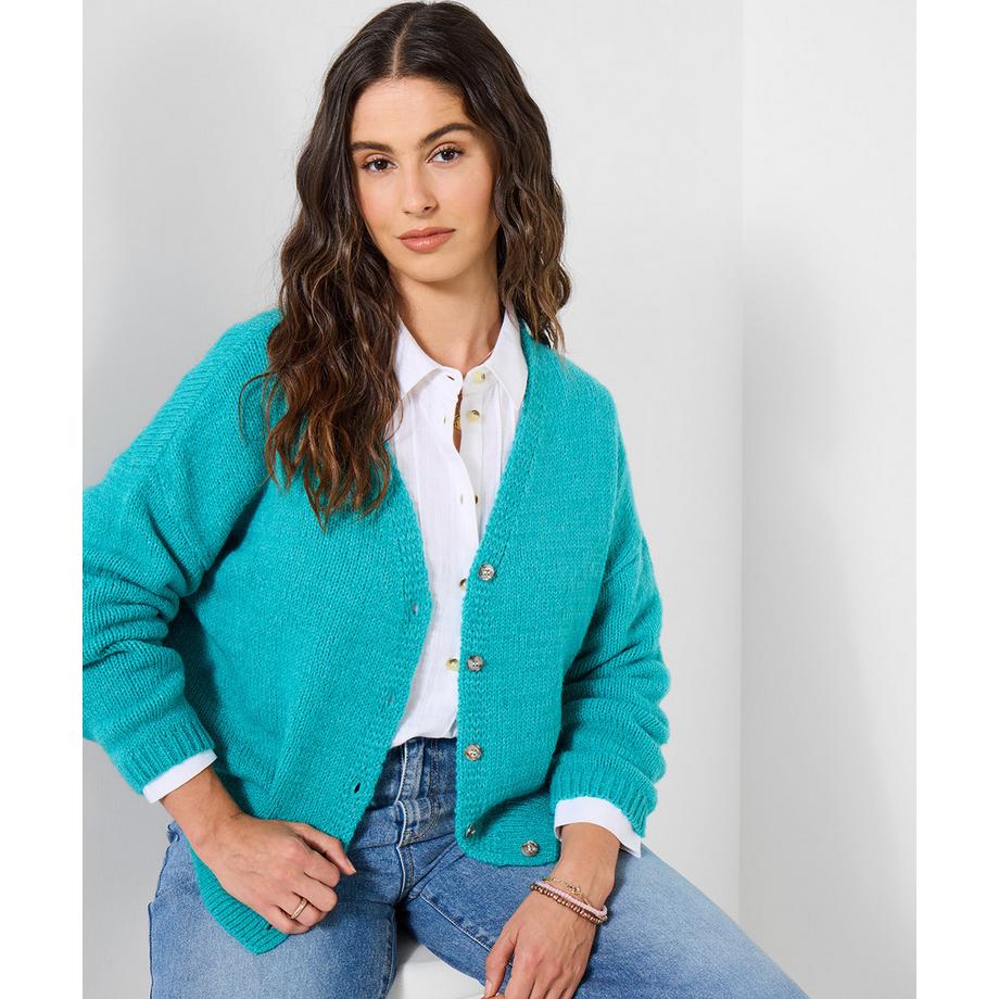 Langarm-Strickjacke mit V-Ausschnitt und Knopfleiste