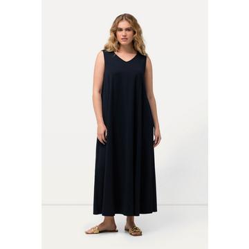 Robe maxi en jersey, sans manches. Silhouette en A évasée et décolleté en V.