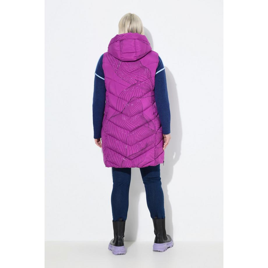 Ulla Popken Long Steppweste Kapuze Seiten Reissverschluss  