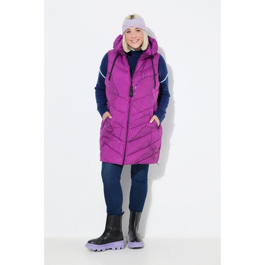 Ulla Popken Long Steppweste Kapuze Seiten Reissverschluss  