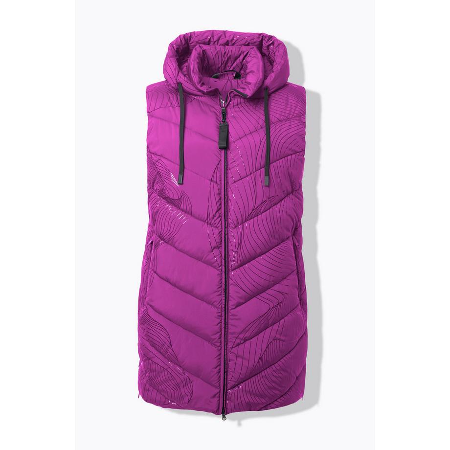 Ulla Popken Long Steppweste Kapuze Seiten Reissverschluss  