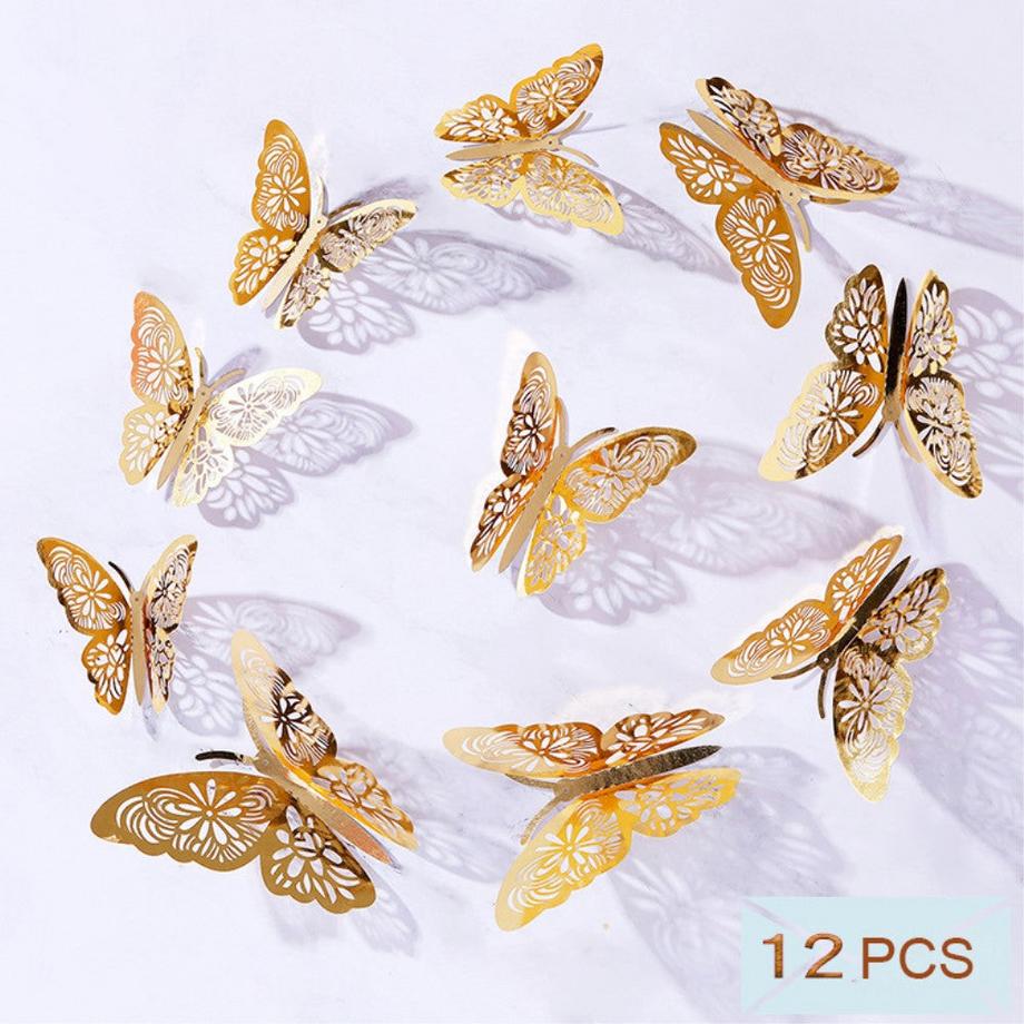 Cover-Discount 12 pièces 3D papillons stickers muraux déco or  