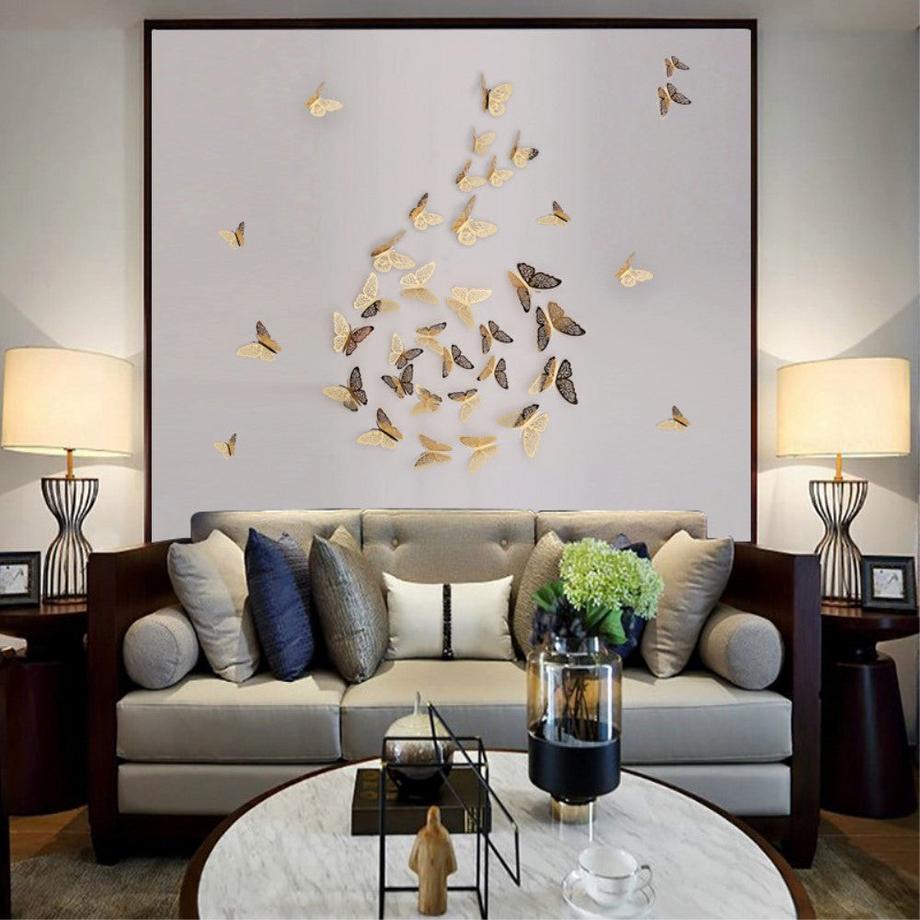 Cover-Discount 12 pièces 3D papillons stickers muraux déco or  