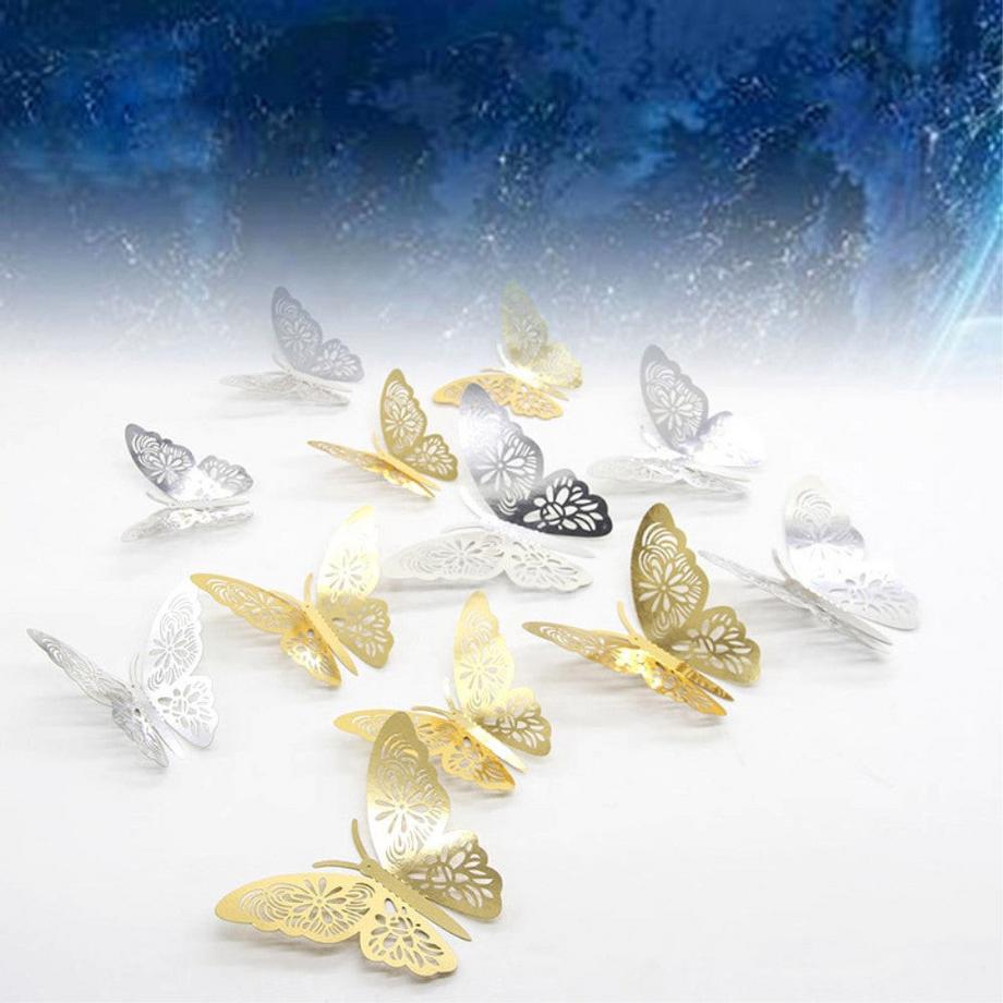 Cover-Discount 12 pièces 3D papillons stickers muraux déco or  