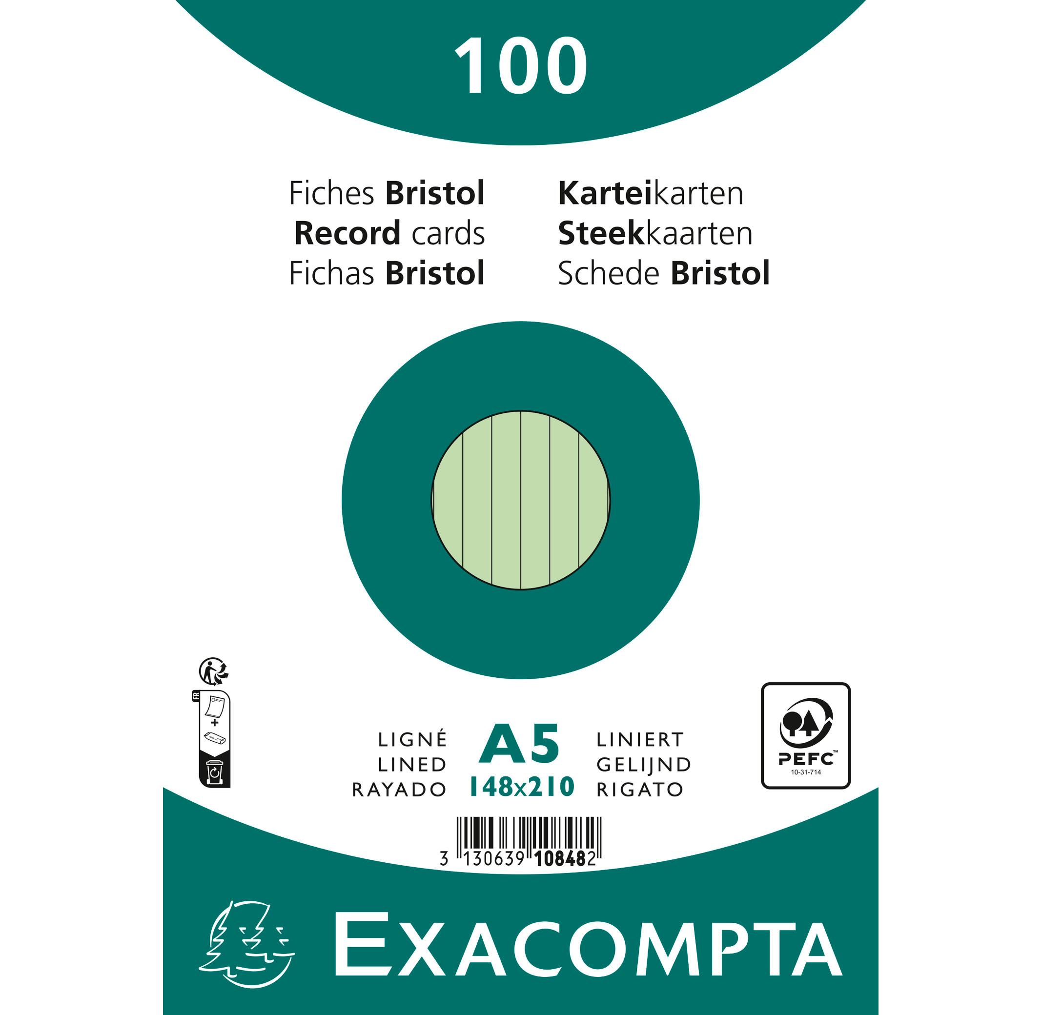 Exacompta Confezione 100 cartoncini bristol a righe non perforati 148x210mm x 10  